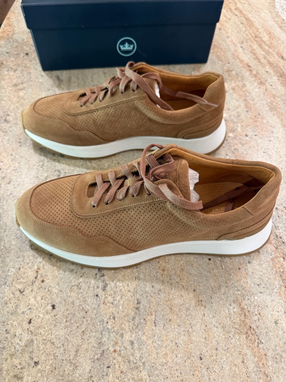 Men's Peter Millar Suede Sneakers in Tan Size 12
